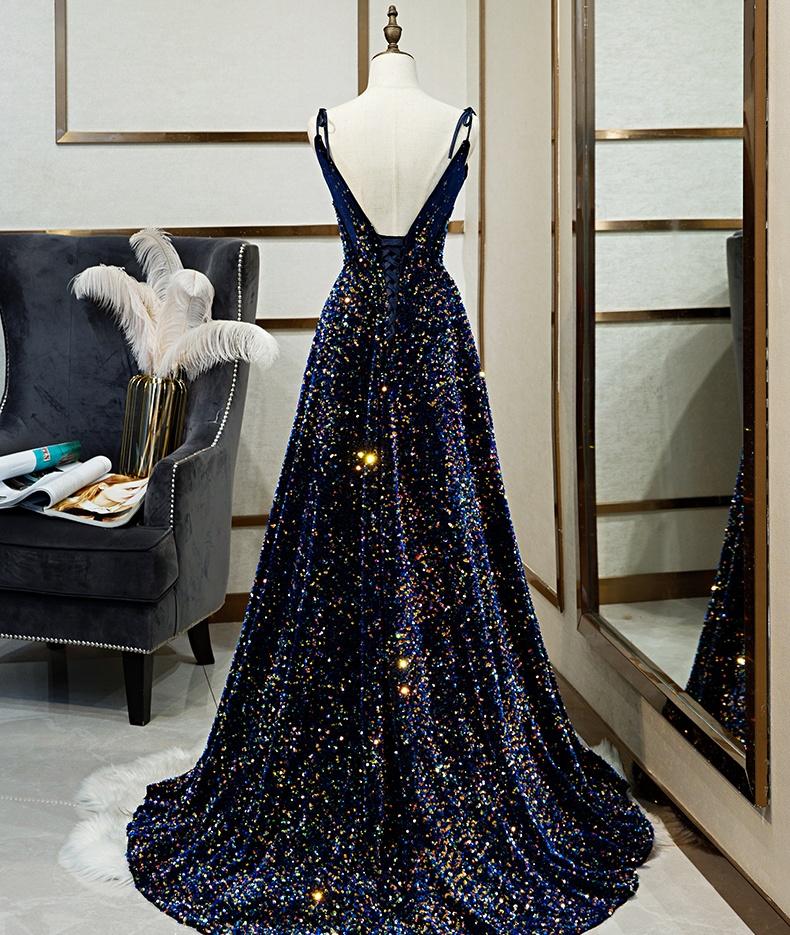 Sparkly Long A-line Lace Up Back Evening Prom Dresses Party Dress