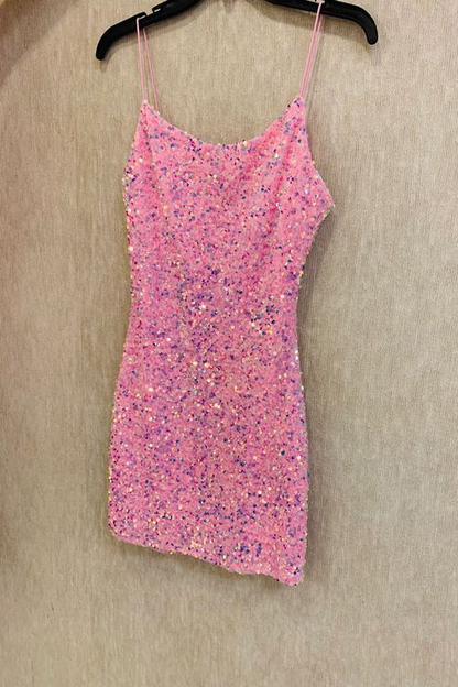 Pink-Sequin-cocktail-Dress-short