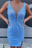 Glitter-V-Neck-Light-Blue-Sequin-Bodycon-Homecoming-Dress