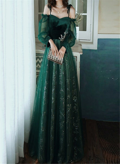 Elegant Dark Green Tulle Stunning Prom Dresses Wedding Party Dress jkprom Elegant Dark Green Tulle Stunning Prom Dresses Wedding Party Dress jkprom