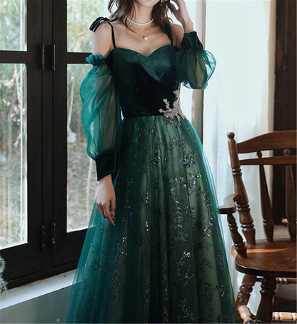 Elegant Dark Green Tulle Stunning Prom Dresses Wedding Party Dress jkprom Elegant Dark Green Tulle Stunning Prom Dresses Wedding Party Dress jkprom