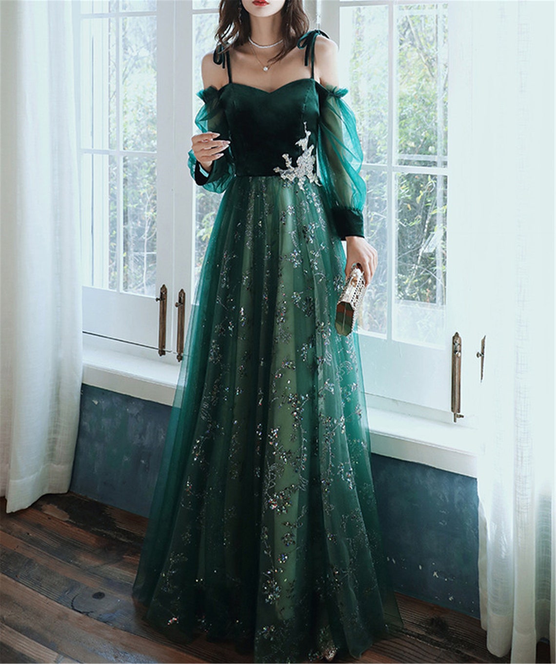 Elegant Dark Green Tulle Stunning Prom Dresses Wedding Party Dress jkprom Elegant Dark Green Tulle Stunning Prom Dresses Wedding Party Dress jkprom