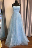 Beautiful Sky Blue Tulle Star A-line Long Prom Dress, Formal Dresses,maxi dresses