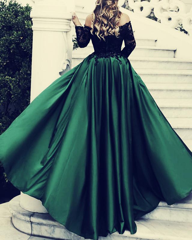 Black Sequin Lace Off Shoulder Ball Gown Dress