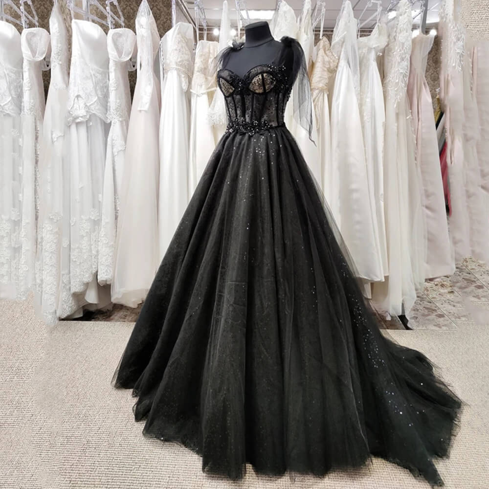 Gothic Tulle Black Party Dress,Prom Evening Dresses Long – jkprom
