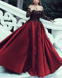 Black Sequin Lace Off Shoulder Ball Gown Dress