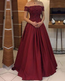 Ball Gown Satin Dresses Floor Length Lace Off Shoulder