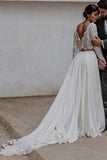 Casual Style Long Sleeve Lace Crop Top Boho Two Piece Wedding Dresses