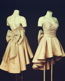 High Low Style Sweetheart Bow Back Satin Prom Homecoming Dresses