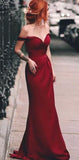 Charming Mermaid Off the Shoulder Burgundy Long Prom Dresses