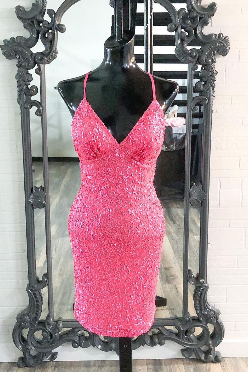 Hot Pink Sequins Boydcon Mini Party Dress Club Dress