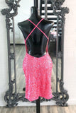 Hot Pink Sequins Boydcon Mini Party Dress Club Dress