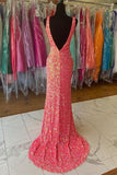 V neck Sequin Mermaid Long Prom Dress,Formal Dresses