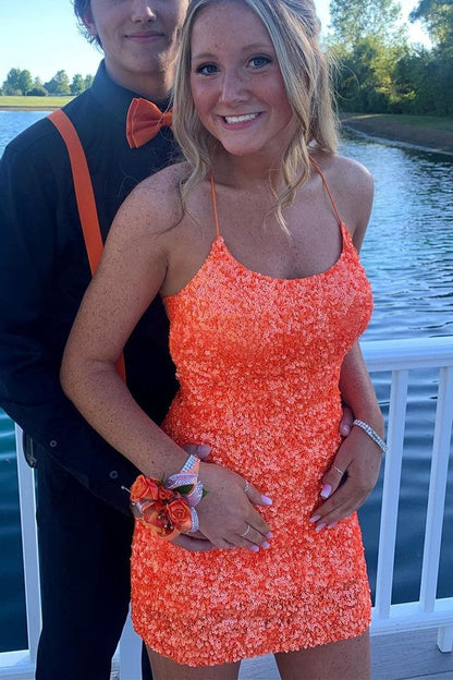 Spaghetti Straps Hot Pink Bodycon Mini Dress,Graduation Dresses