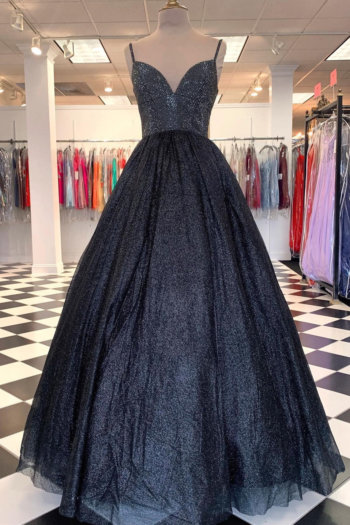 Spaghetti Straps A-line Red Shiny Prom Gown,Long Prom Dresses – jkprom