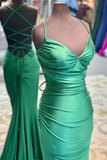 Elegant Green Mermaid Spaghetti Straps Long Prom Dresses