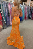 Sparkle Orange Sequin Mermaid Long Formal Dress Prom Gown