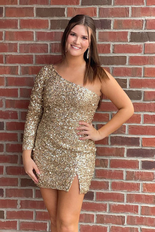 gold-Sparkly-Sequins-One-Shoulder-Homecoming-Dresses