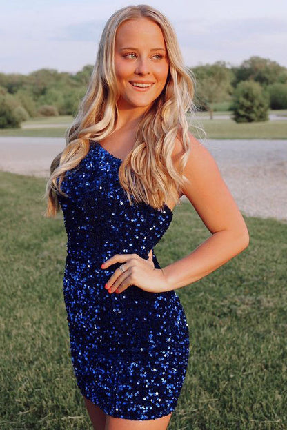 One-Shoulder-Sequin-Short-Homecoming-Dress-Sequined-Cocktail-Dresses