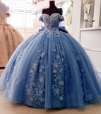 Off Shoulder Ball Gown Quinceanera Dresses 3D Floral Applique Sweet 16 Gowns