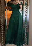 Vintage A-line Green Satin Gown Prom Dress Long