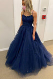 Elegant Navy Blue Tulle Lace Appliques Long Prom Dress,Formal Evening Dress,Gala Dresses