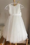 A-Line Ivory Girl Party Dress with Pearls,Cute Flower Girl Dresses