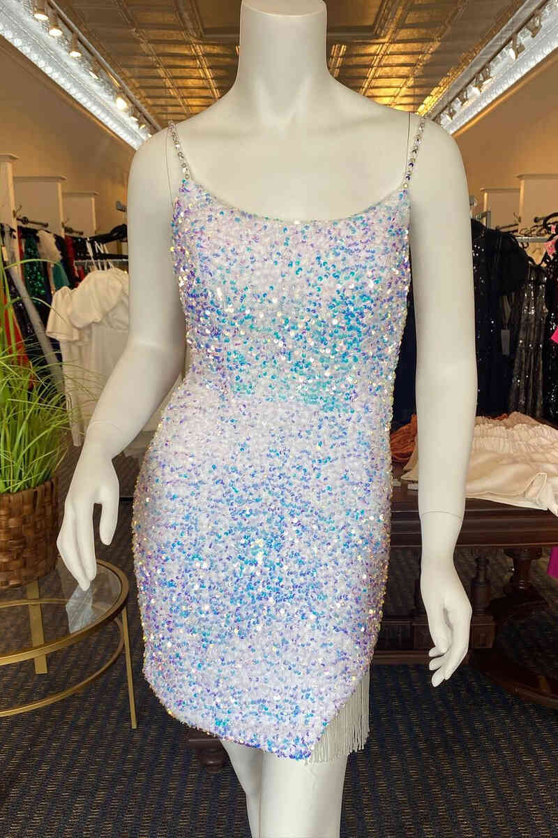 Tight Hot Pink Sequined Homecoming Dress with Tassel jkprom Tight Hot Pink Sequined Homecoming Dress with Tassel jkprom