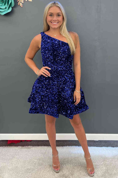 A-Line Short Royal Blue Sequins Homecoming Dress,Cocktail Dresses Part – jkprom