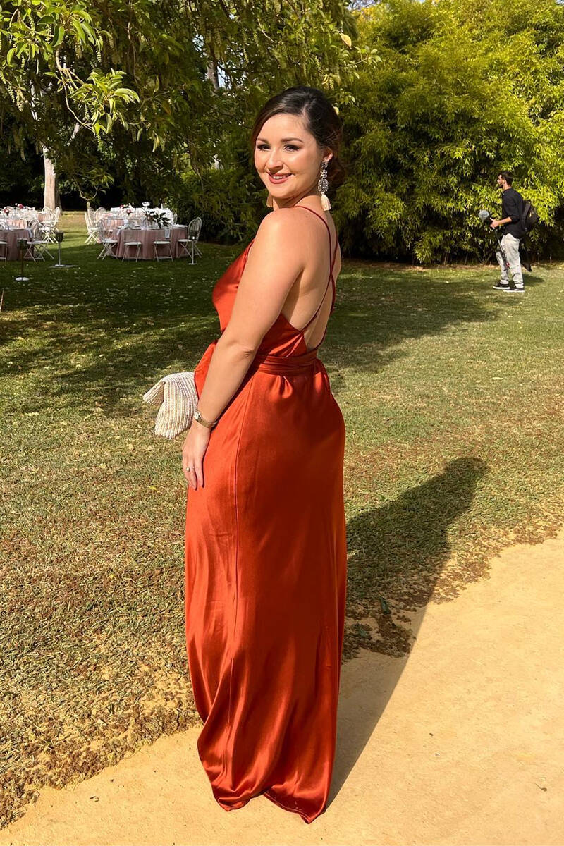 Straps V-Neck Burnt Orange Long Bridesmaid Dress Elegant Prom Dresses jkprom Straps V-Neck Burnt Orange Long Bridesmaid Dress Elegant Prom Dresses jkprom