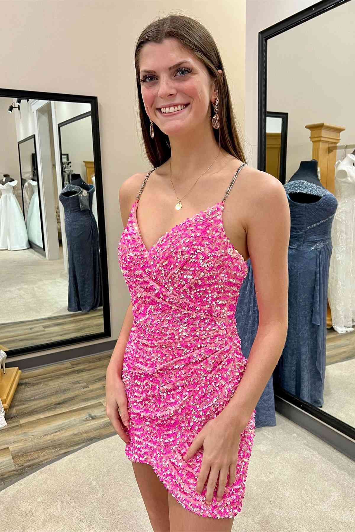 pink-Sequins-Mini-Homecoming-Dress-Short