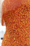 Beaded Fringe Orange Tight Short Homecoming Dress Cocktail Dresses Wedding