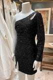 Cut-Out-Long-Sleeve-Black-Sequins-Tight-Homecoming-Dress