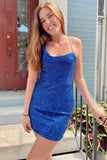 Blue-Sequined-Fitted-Short-Homecoming-Dress
