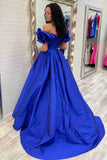 A-Line Ruffle Shoulder Fuchsia Satin Long Formal Dress,Yellow Satin Evening Dresses