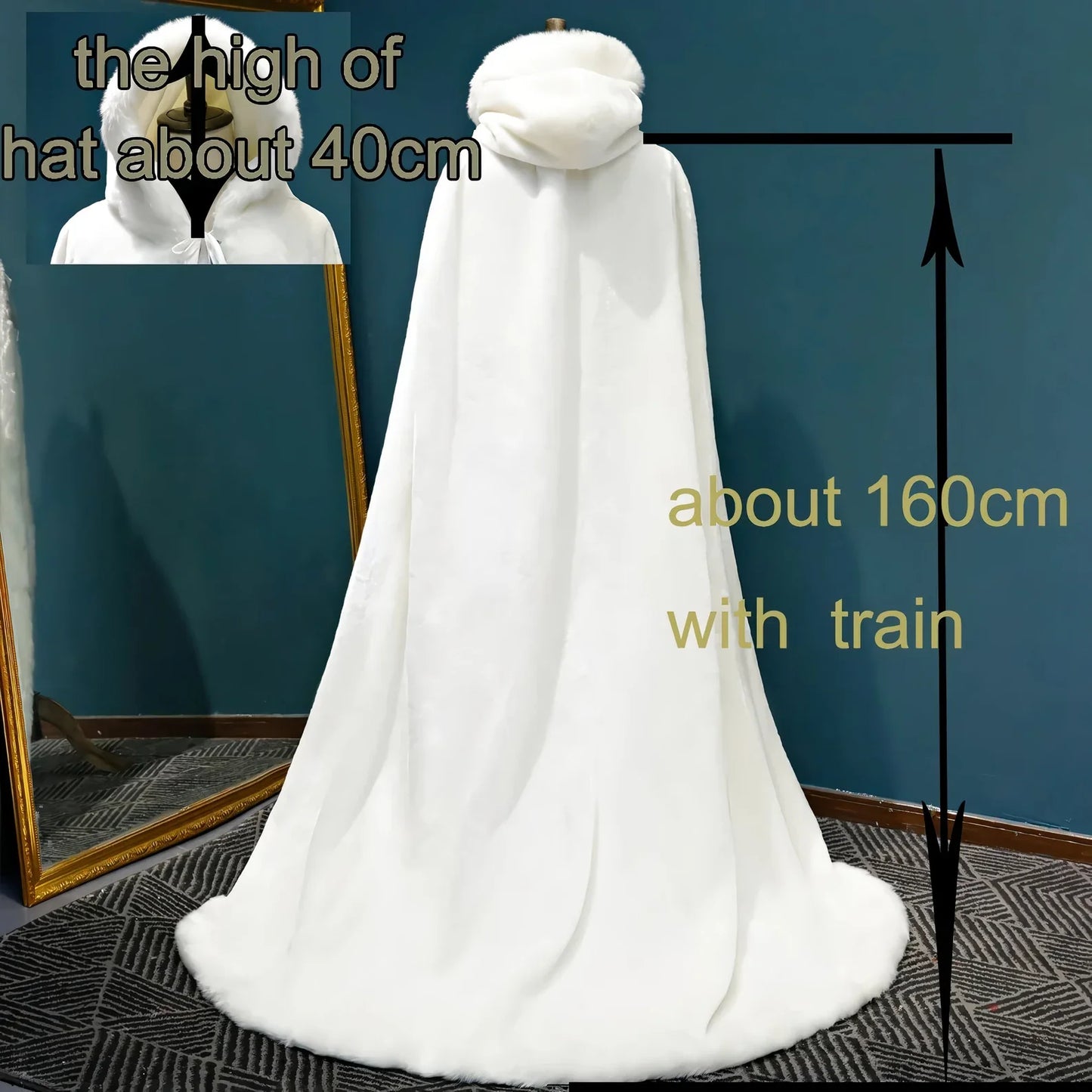 Long Faux Fur White Winter Wedding Cloak Bride Shawl Cape Cos Christmas Coat
