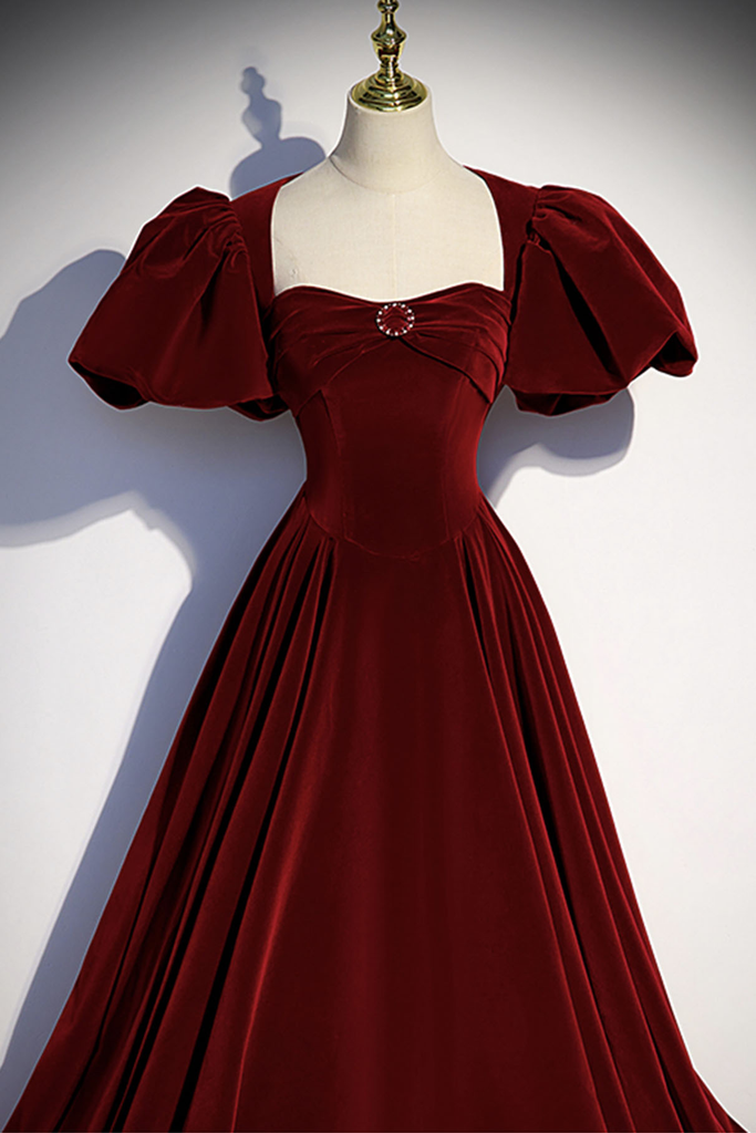 burgundy velvet prom dress