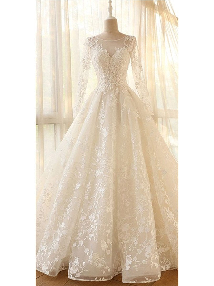 Elegant Modest Long Sleeve A Line Wedding Dresses 2023 – jkprom
