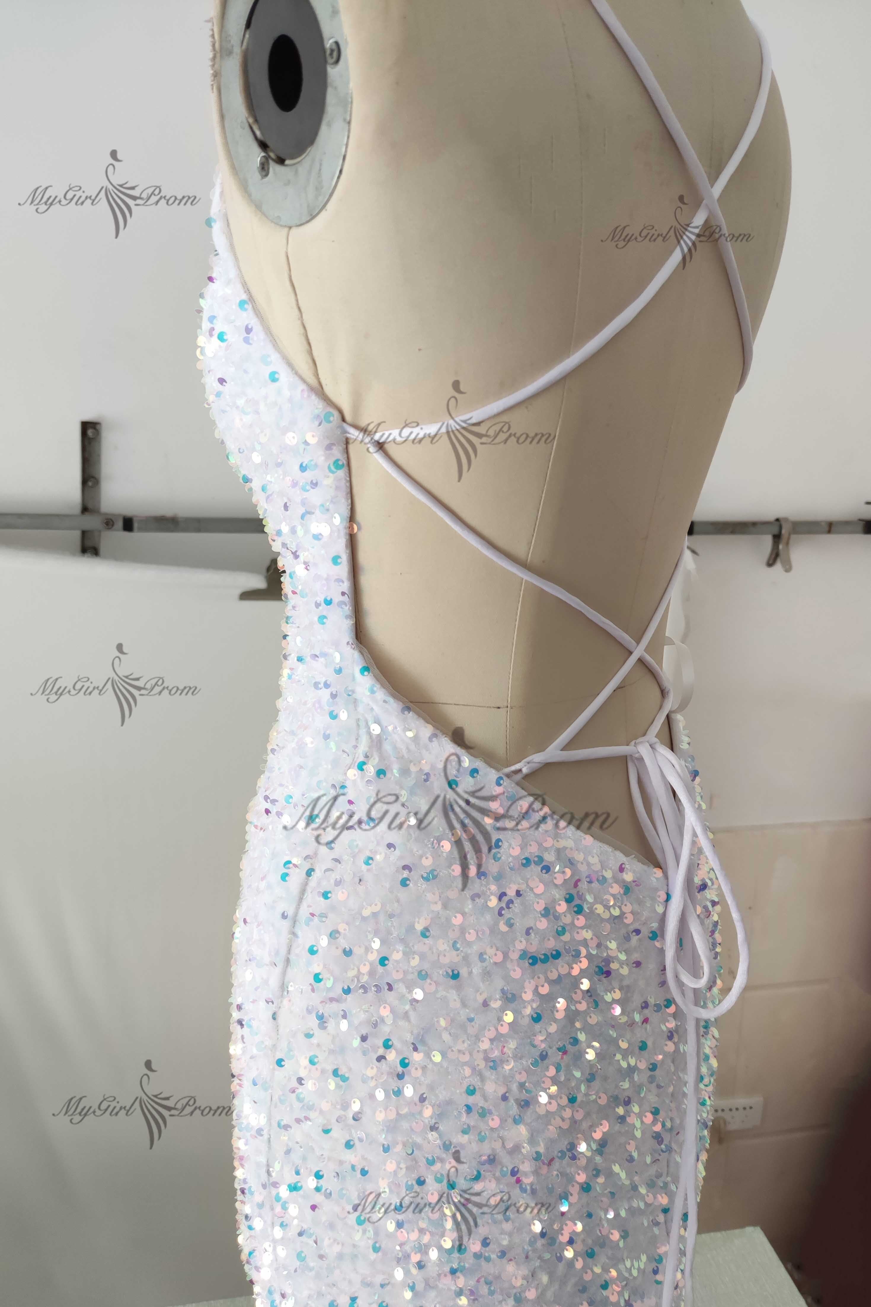 Glitter Mermaid Sparkly Prom Dress Sequin Long Backless Evening Gown