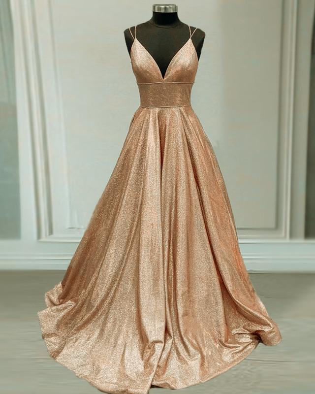 Glitter Prom Dresses V Neck Multi Straps