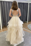 Gorgeous Open Back Beaded Fluffy Long Prom Dress, Graduation Gown