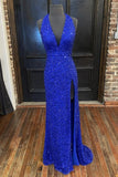 Gorgeous Detachable Train Mermaid Royal Blue Sequins Prom Dress,Women Formal Dresses