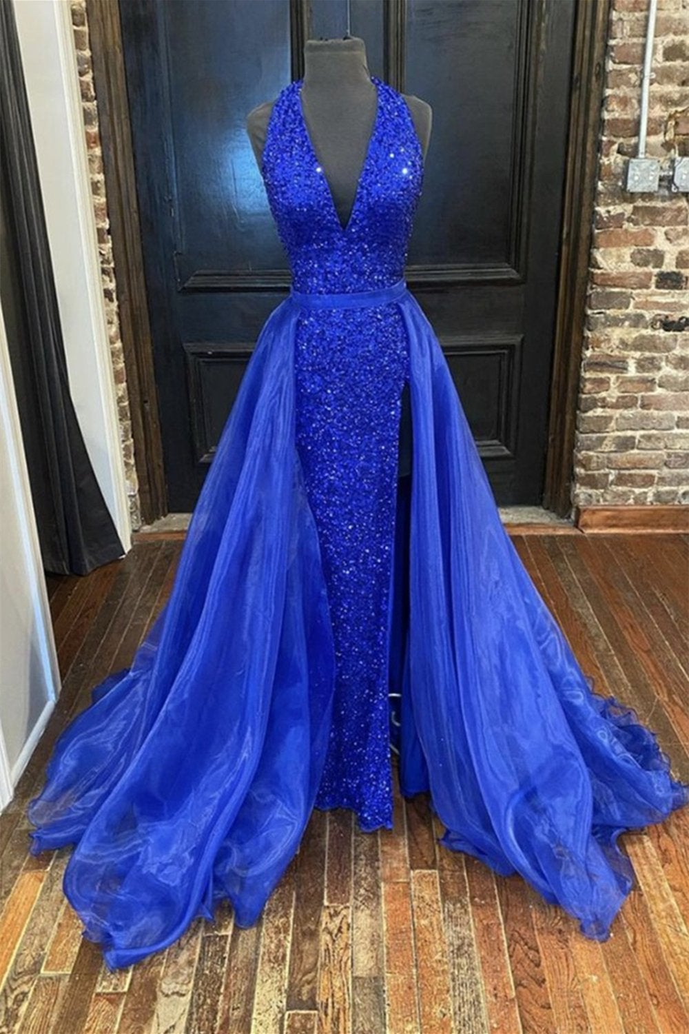 Gorgeous Detachable Train Mermaid Royal Blue Sequins Prom Dress,Women Formal Dresses