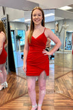 Spaghetti-Straps-Red-Ruched-Tassels-Bodycon-Mini-Homecoming-Dress