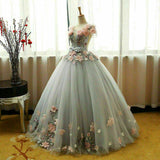 Grey Ball Gown 3D Flowers Princess Party Gown,Sweet 16 Quinceanera Dress Ball Gowns