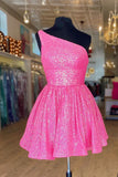 one shoulder pink hoco dresses