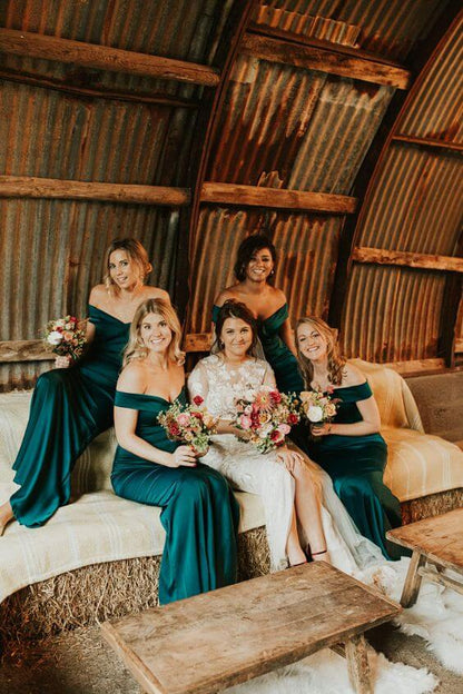 Off the Shoulder Emerald Green Bridesmaid Dresses Long jkprom Off the Shoulder Emerald Green Bridesmaid Dresses Long jkprom