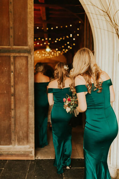 Off the Shoulder Emerald Green Bridesmaid Dresses Long jkprom Off the Shoulder Emerald Green Bridesmaid Dresses Long jkprom