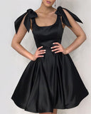 Elegant Yellow Satin Homecoming Dresses,Blue Black 8th Grade Prom Dress,Wedding Party Dress