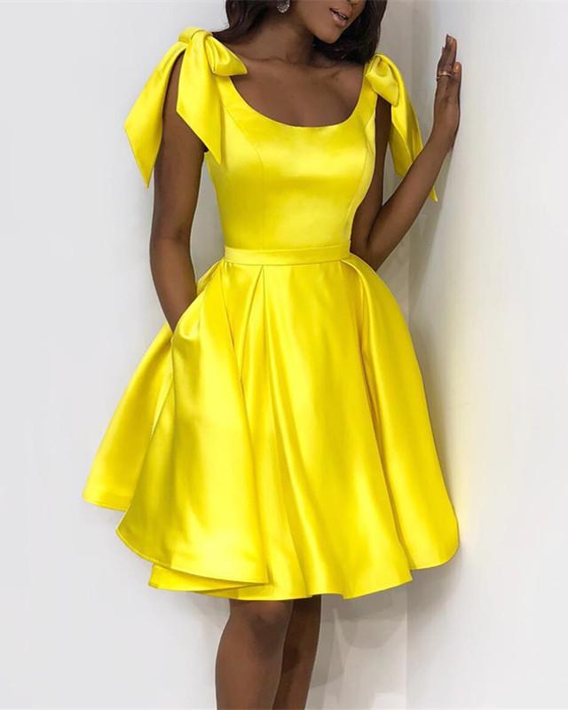 Elegant Yellow Satin Homecoming Dresses,Blue Black 8th Grade Prom Dres ...
